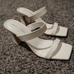Marc Fisher Women's White Block Heel Sandals
